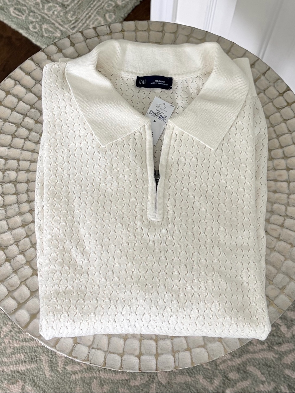 NWT Gap Men's White Short-Sleeve Knit Polo with Zipper
